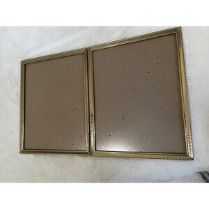 Vintage Hinged Double Picture Frame - Tabletop - Gold Tone Metal w/ Glass - Hold